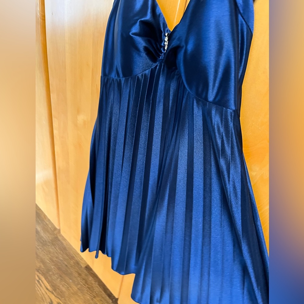 Pleated Navy Blue Dress